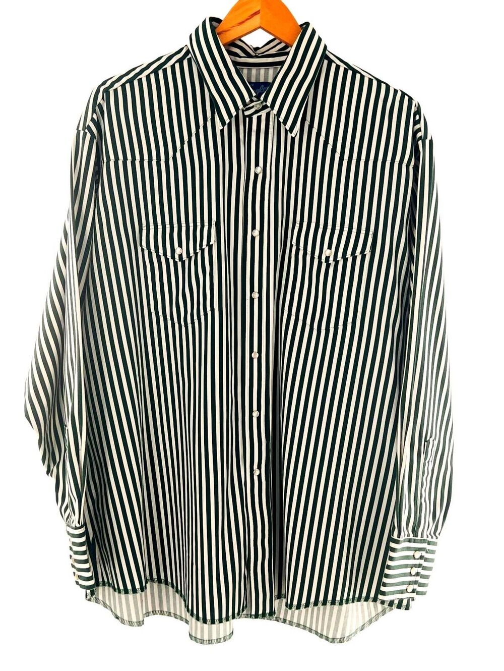 Vintage 90s Wrangler Striped Pearl Snap Western Long Sleeve Shirt Mens 2X Cowboy